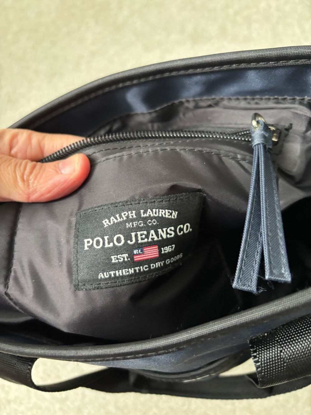 Polo Jeans Co Ralph Lauren Navy Nylon Tote Bag Preppy Y2K Minimalist Carry - Picture 3 of 8